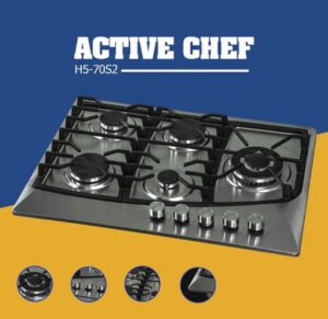 Plaque De Cuisson À Gaz Encastrable Inox 5 Feux 70 Cm Grilles En Fonte Renforcée Allumage Electrique