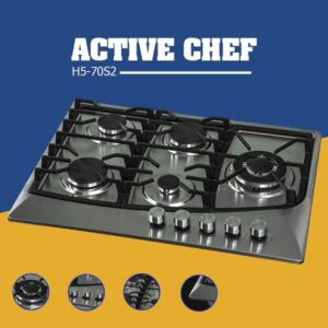 Plaque De Cuisson À Gaz Encastrable Inox 5 Feux 70 Cm Grilles En Fonte Renforcée Allumage Electrique