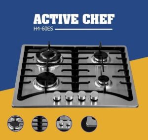 H4-60ES Plaque Encastrable À Gaz 5 Feu 70 Cm Inox Grilles En Fonte Renforcée Allumage Électrique