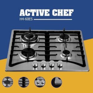 H4-60ES Plaque Encastrable À Gaz 5 Feu 70 Cm Inox Grilles En Fonte Renforcée Allumage Électrique